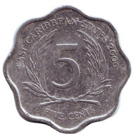 Монета 5 центов. 2000 год, Восточно-Карибские государства.