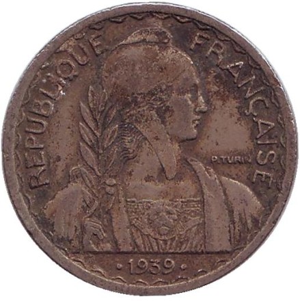 Монета 20 сантимов. 1939 год, Французский Индокитай. (немагнитные) Монета 20 сантимов. 1939 год, Французский Индокитай. (немагнитные)
