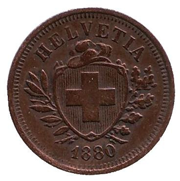 Монета 1 раппен. 1880 год, Швейцария.