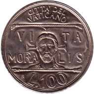 Монета 100 лир. 1993 год, Ватикан. Нравственная жизнь. Монета 100 лир. 1993 год, Ватикан. Нравственная жизнь.