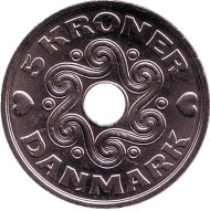 Монета 5 крон. 2016 год, Дания.