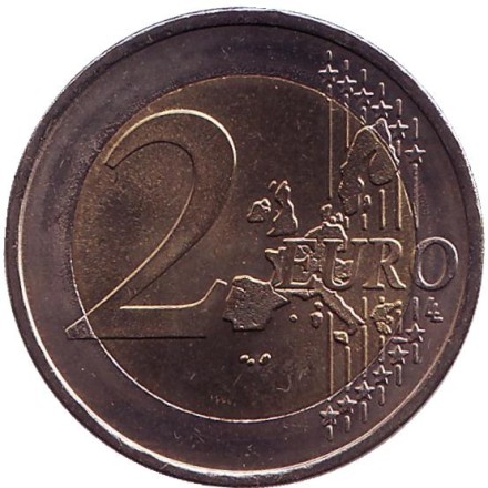 Монета 2 евро. 2002 год, Греция. (Без отметки монетного двора) Монета 2 евро. 2002 год, Греция. (Без отметки монетного двора)
