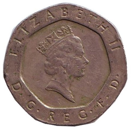 Монета 20 пенсов. 1985 год, Великобритания.