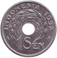 Монета 1 сен. 1952 год, Индонезия. (UNC). Монета 1 сен. 1952 год, Индонезия. (UNC).