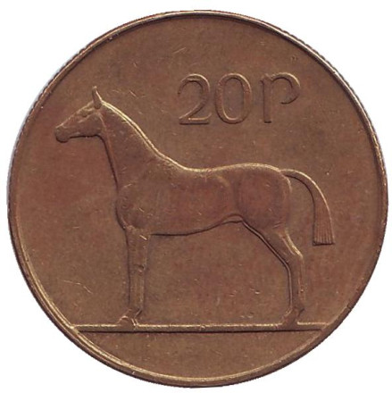 Монета 20 пенсов. 1995 год, Ирландия. Лошадь.