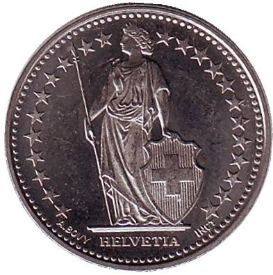 Монета 1/2 франка. 2012 год, Швейцария. Монета 1/2 франка. 2012 год, Швейцария.