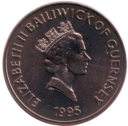 Монета 5 фунтов. 1995 год, Гернси. Королева-мать Елизавета. Монета 5 фунтов. 1995 год, Гернси. Королева-мать Елизавета.