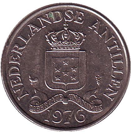 Монета 25 центов, 1976 год, Нидерландские Антильские острова. Монета 25 центов, 1976 год, Нидерландские Антильские острова.