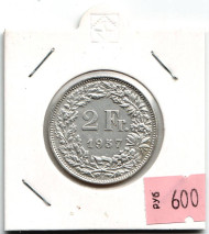 Монета 2 франка. 1957 год, Швейцария. Гельвеция.