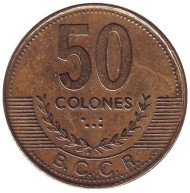 Монета 50 колонов, 1997 год, Коста-Рика. Монета 50 колонов, 1997 год, Коста-Рика.