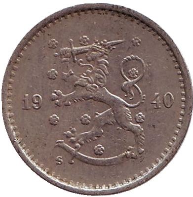 Монета 50 пенни. 1940 год, Финляндия.