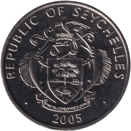 Монета 5 рупий. 2005 год, Сейшельские острова. Смерть Иоанна Павла II. Монета 5 рупий. 2005 год, Сейшельские острова. Смерть Иоанна Павла II.