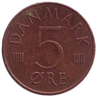Монета 5 эре. 1979 год, Дания. В;B