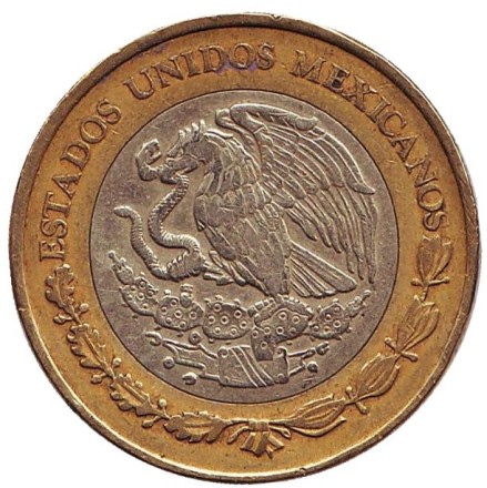 Монета 10 песо. 2007 год, Мексика. Тонатиу. Ацтекский солнечный камень. Орел. Монета 10 песо. 2007 год, Мексика. Тонатиу. Ацтекский солнечный камень. Орел.