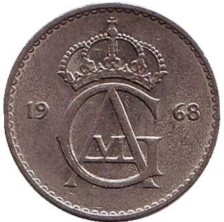 Монета 10 эре. 1968 год, Швеция. Монета 10 эре. 1968 год, Швеция.