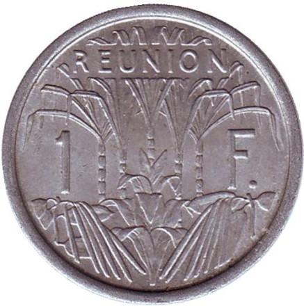 Монета 1 франк. 1973 год, Реюньон. Сахарный тростник.