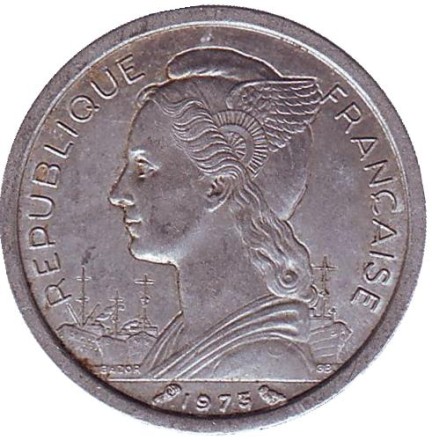 Монета 1 франк. 1973 год, Реюньон. Сахарный тростник. Монета 1 франк. 1973 год, Реюньон. Сахарный тростник.