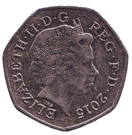 Монета 50 пенсов. 2015 год, Великобритания. Старый тип.