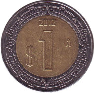 Монета 1 песо. 2012 год, Мексика. Монета 1 песо. 2012 год, Мексика.