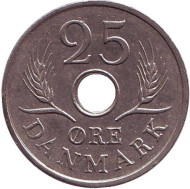 Монета 25 эре. 1969 год, Дания. Монета 25 эре. 1969 год, Дания.
