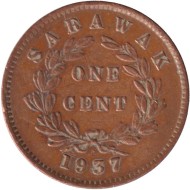Монета 1 цент. 1937 год, Саравак. Монета 1 цент. 1937 год, Саравак.