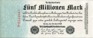 Рейхсбанкнота 5 миллионов марок. 1923 год, Веймарская республика. Рейхсбанкнота 5 миллионов марок. 1923 год, Веймарская республика.