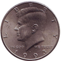 Джон Кеннеди. Монета 50 центов. 1993 год (D), США.
