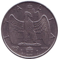 Монета 1 лира. 1940 год, Италия. Магнитная. Монета 1 лира. 1940 год, Италия. Магнитная.