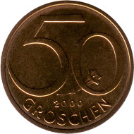 Монета 50 грошей. 2000 год, Австрия. Монета 50 грошей. 2000 год, Австрия.