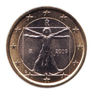 Монета 1 евро, 2009 год, Италия. Монета 1 евро, 2009 год, Италия.