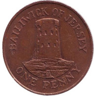 Монета 1 пенни. 1985 год, Джерси. Башня в Ле-Хок. Монета 1 пенни. 1985 год, Джерси. Башня в Ле-Хок.