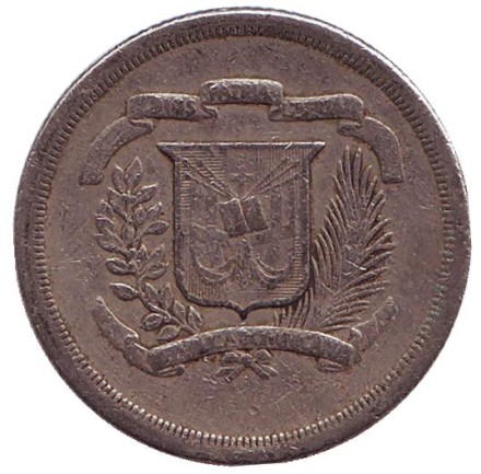 Монета 25 сентаво. 1981 год, Доминиканская республика. Монета 25 сентаво. 1981 год, Доминиканская республика.