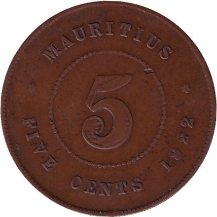 Монета 5 центов. 1922 год, Маврикий.