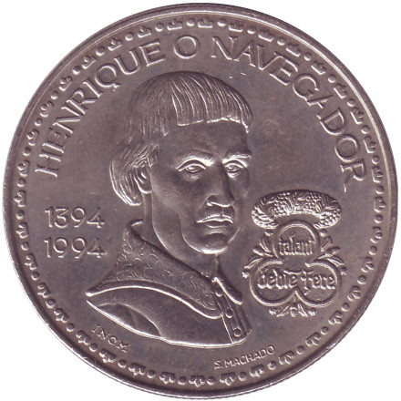 Монета 200 эскудо. 1994 год, Португалия. Генрих Мореплаватель. 600 лет со дня рождения.