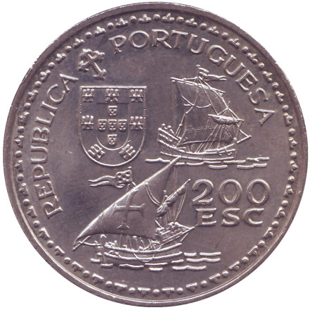 Монета 200 эскудо. 1994 год, Португалия. Генрих Мореплаватель. 600 лет со дня рождения.