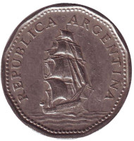 Монета 5 песо. 1966 год, Аргентина. Фрегат "Президент Сармьенто". Монета 5 песо. 1966 год, Аргентина. Фрегат "Президент Сармьенто".