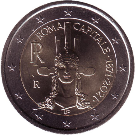 Монета 2 евро. 2021 год, Италия. 150 лет объявления Рима столицей Италии.