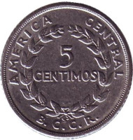 Монета 5 сантимов. 1958 год, Коста-Рика. Монета 5 сантимов. 1958 год, Коста-Рика.