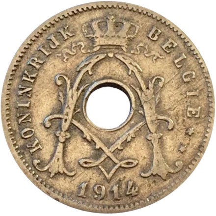 Монета 5 сантимов. 1914 год, Бельгия. (Belgie) 