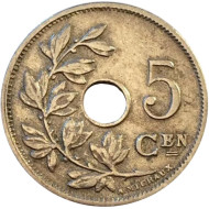 Монета 5 сантимов. 1914 год, Бельгия. (Belgie)  Монета 5 сантимов. 1914 год, Бельгия. (Belgie)