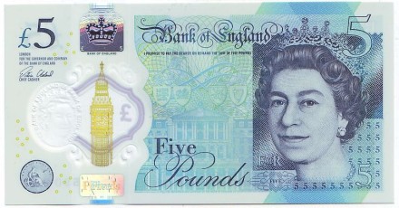 Банкнота 5 фунтов. 2015 год, Великобритания. Уинстон Черчилль.