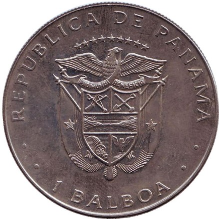 Монета 1 бальбоа. 1983 год, Панама. Генерал Омар Торрихос. Монета 1 бальбоа. 1983 год, Панама. Генерал Омар Торрихос.