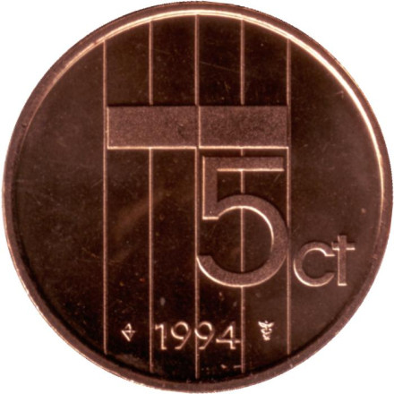 Монета 5 центов. 1994 год, Нидерланды. BU.