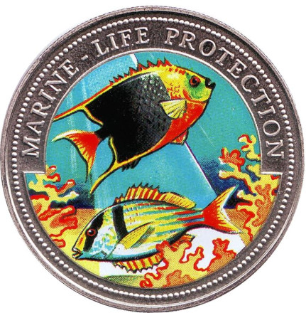 Монета 10 бутутов. 1997 год, Гамбия. Защита морской среды.