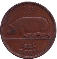 Монета 1/2 пенни. 1941 год, Ирландия. Свинья. Монета 1/2 пенни. 1941 год, Ирландия. Свинья.