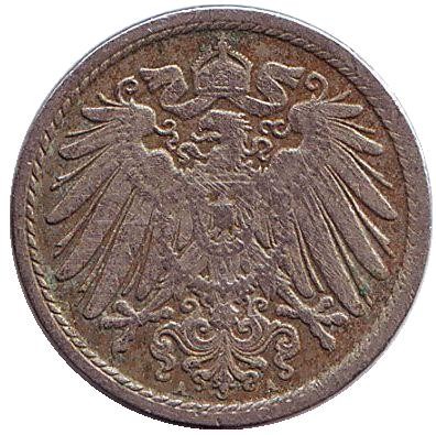 Монета 5 пфеннигов. 1908 год (A), Германская империя.
