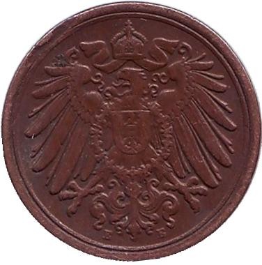 Монета 1 пфенниг. 1914 год (E), Германская империя. Монета 1 пфенниг. 1914 год (E), Германская империя.