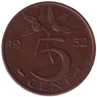 5 центов. 1952 год, Нидерланды.