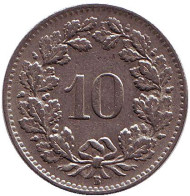 Монета 10 раппенов. 1946 год, Швейцария. Монета 10 раппенов. 1946 год, Швейцария.