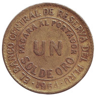 Монета 1 соль. 1964 год, Перу. Монета 1 соль. 1964 год, Перу.